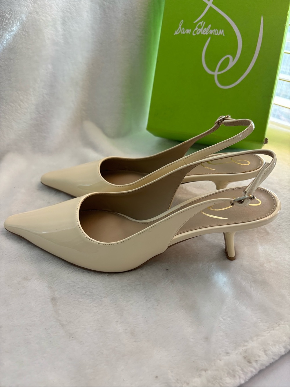 Sam Edelman Womens Bianka Slingback Ivory Patent Pump Size 8M